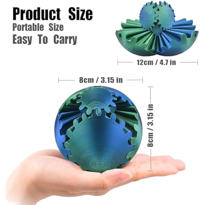 SANSGOUP Gear Sphere, 3D Printed Gearsphere - The Steampunk Whirling Wonder Fidget Gear Ball, Gearsphere Cube Fidget Toy for Office and Home, Stress Relief Cool Stuff Toys Gift for 3+ Age Kids Adult, Blue - Image 5