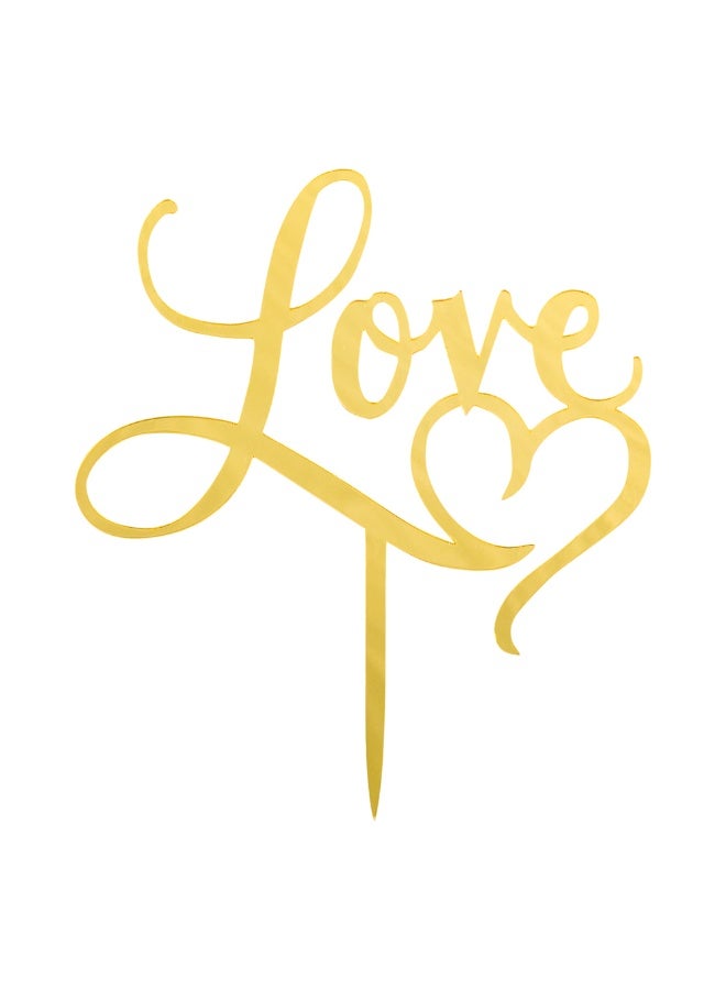 Restaurantware Love Cake Topper, 1 Mirrored Love Topper For Cake - For Valentine's Day, Anniversaries, Or Bridal Showers, Cake And Party Decoration, Gold Acrylic Heart Wedding Cake Topper  - Image 1