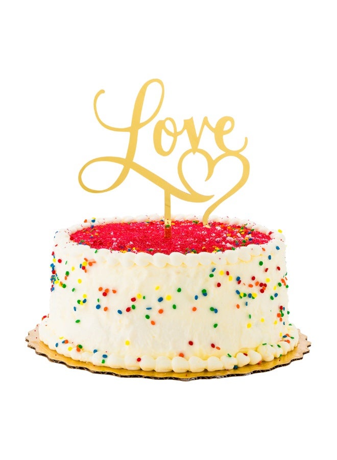 Restaurantware Love Cake Topper, 1 Mirrored Love Topper For Cake - For Valentine's Day, Anniversaries, Or Bridal Showers, Cake And Party Decoration, Gold Acrylic Heart Wedding Cake Topper  - Image 2