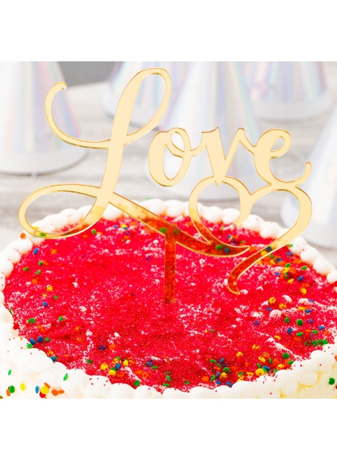 Restaurantware Love Cake Topper, 1 Mirrored Love Topper For Cake - For Valentine's Day, Anniversaries, Or Bridal Showers, Cake And Party Decoration, Gold Acrylic Heart Wedding Cake Topper  - Image 3
