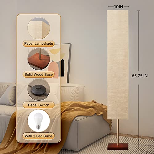 GyroVu Floor Lamp for Living Room, Color Temperature Adjustable Column Tall Lamp, Standing Lamp with Walnut Base Corner Floor Lamp for Bedroom, Office& Living Room-Beige(Bulbs Included) - Image 3