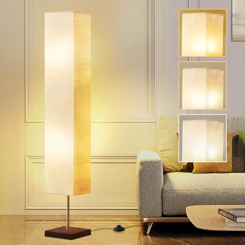 GyroVu Floor Lamp for Living Room, Color Temperature Adjustable Column Tall Lamp, Standing Lamp with Walnut Base Corner Floor Lamp for Bedroom, Office& Living Room-Beige(Bulbs Included) - Image 1