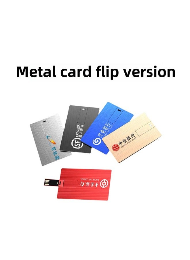 Card U Disk 32g Card Exhibition Enterprise Lettering Logo Business Card Card Wedding Creative Bidding Disk USB-Color:Metal Card Flip Version-Capacity:32GB - Image 1