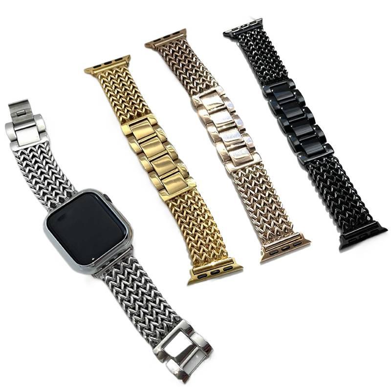 Adjustable Loop Strap Smartwatch Band Compatible with Apple Watch 38 40 41 42 44 45 49mm with Fit Replacement Strap in Gold Nylon - Image 1