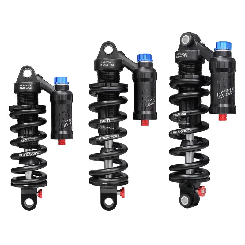 MEROCA Adjustable Air Spring Coil Over Shock Absorber for Mountain Bikes, 190-265mm, 550LBS Spring, Rebound, Compression, Preload, and Air Pressure (200-300 PSI) Fits MTB/Downhill/eBikes - Image 1