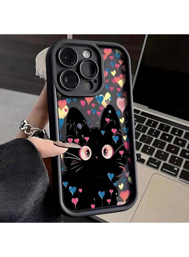 جراب iPhone 15 Pro Max، جراب واقٍ ناعم من مادة TPU مقاوم للصدمات، جراب لطيف على شكل قطة للنساء والفتيات (أسود) - Image 2