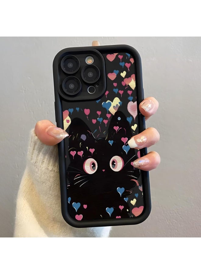 جراب iPhone 15 Pro Max، جراب واقٍ ناعم من مادة TPU مقاوم للصدمات، جراب لطيف على شكل قطة للنساء والفتيات (أسود) - Image 1