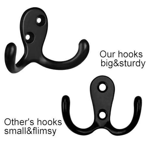 IBosins 20 Pack Heavy Duty Double Prong Coat Hooks Wall Mounted with 40 Screws Retro Double Hooks Utility Hooks for Coat, Scarf, Bag, Towel, Key, Cap, Cup, Hat - Image 3