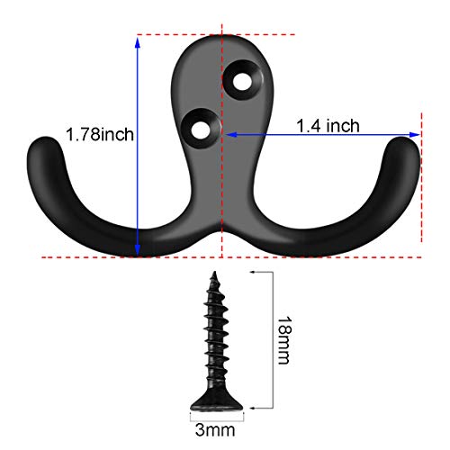IBosins 20 Pack Heavy Duty Double Prong Coat Hooks Wall Mounted with 40 Screws Retro Double Hooks Utility Hooks for Coat, Scarf, Bag, Towel, Key, Cap, Cup, Hat - Image 2