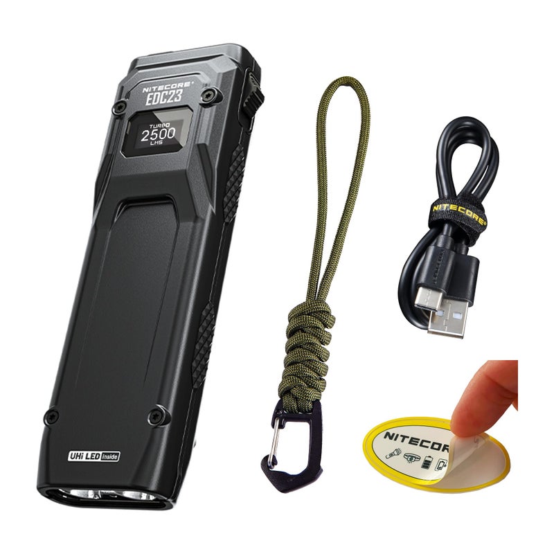 Nitecore EDC23 EDC Flashlight 2500 Lumen UltraSlim Flat Shape USBC Rechargeable Fast Charging with Digital OLED Display Mechanical Lock Switch