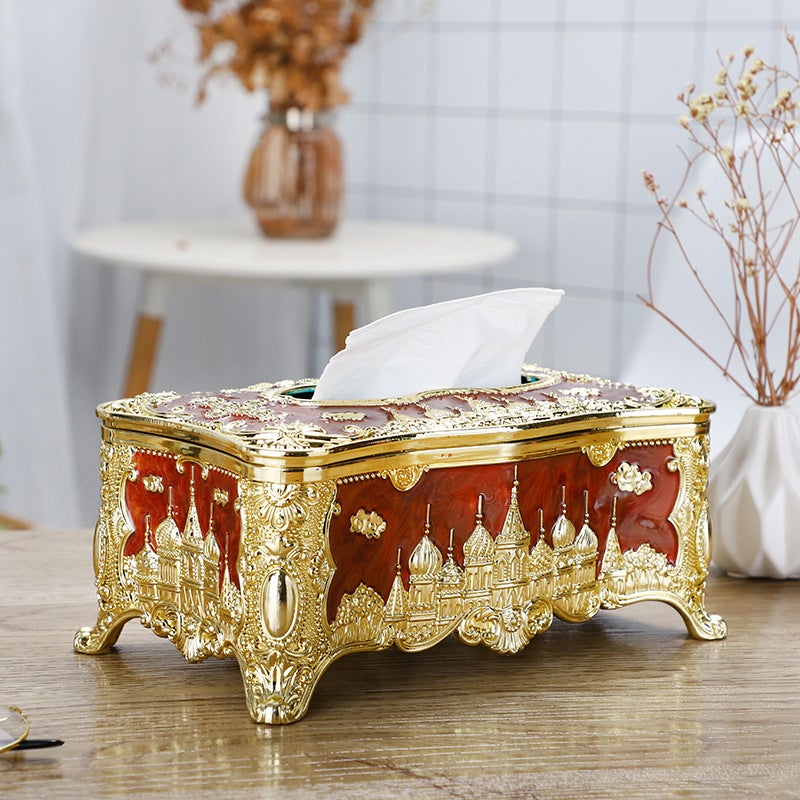 Generic Gold Rimmed Tissue Box Holder for Home Gold Brown 