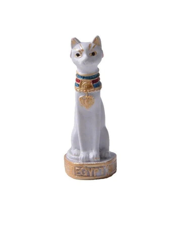 AROAQ Cat Statue Ornament, Strong And Durable Egyptian Cat Figurine, Elegant And Beautiful Vintage Cat Statue, Stylish Mini Animal Ornament For Home Office Decoration, (1pc, White) - Image 2