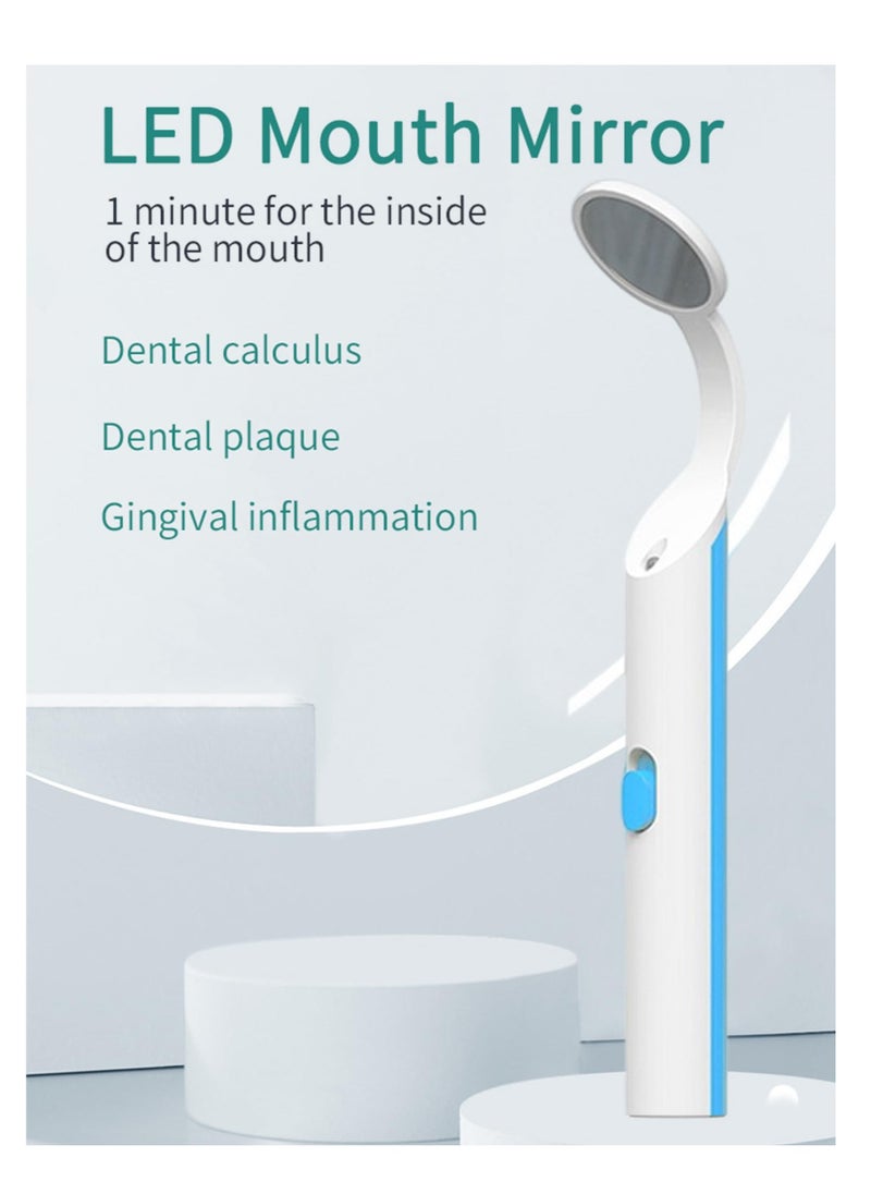 Excefore - LED Lighted Teeth Inspection Mirror, 2 Pieces Dental Mirror for Teeth with Light, Anti Fog Curve Angle Mouth Mirrors, Dentist Oral Care Tool, Oral Inspection Mirror for Home Use (Light Blue) - Image 1