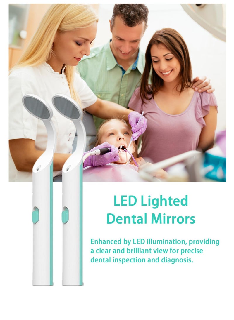 Excefore - LED Lighted Teeth Inspection Mirror, 2 Pieces Dental Mirror for Teeth with Light, Anti Fog Curve Angle Mouth Mirrors, Dentist Oral Care Tool, Oral Inspection Mirror for Home Use (Light Blue) - Image 1
