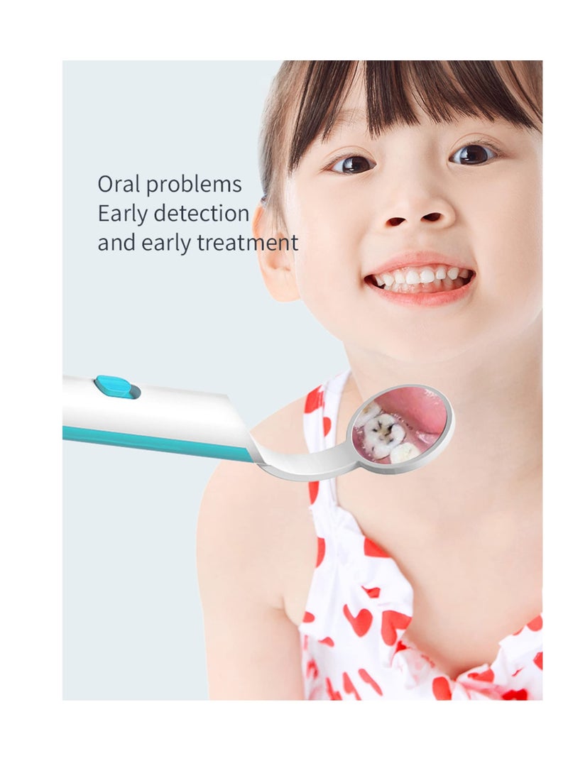 Excefore - LED Lighted Teeth Inspection Mirror, 2 Pieces Dental Mirror for Teeth with Light, Anti Fog Curve Angle Mouth Mirrors, Dentist Oral Care Tool, Oral Inspection Mirror for Home Use (Light Blue) - Image 1