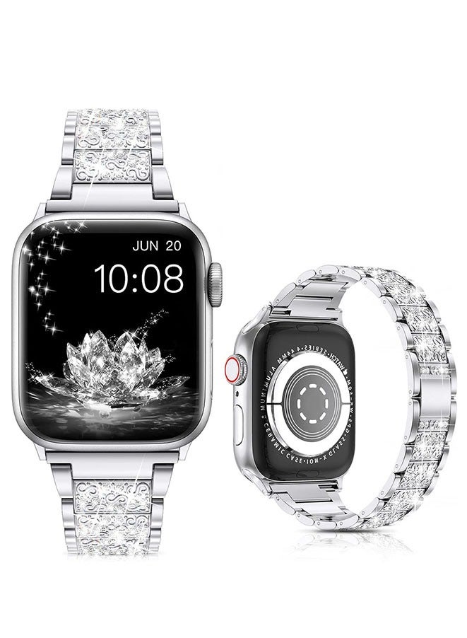 Compatible with Apple Watch Band 38mm 40mm 41mm Series 9 8 7 6 5 4 3 2 1 SE 1/ SE 2 for women, Bling Replacement Bracelet iWatch Band, Sparkle Diamond Rhinestone Stainless Steel Metal Wristband - Image 1