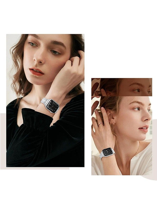 Compatible with Apple Watch Band 38mm 40mm 41mm Series 9 8 7 6 5 4 3 2 1 SE 1/ SE 2 for women, Bling Replacement Bracelet iWatch Band, Sparkle Diamond Rhinestone Stainless Steel Metal Wristband - Image 5