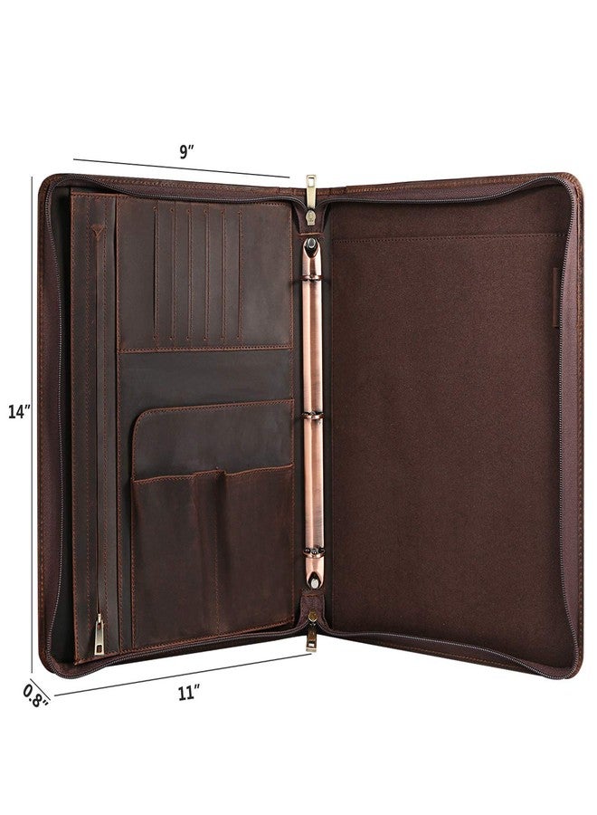 YIWEN Handmade Leather 3 Ring Binder Portfolio, Zippered Padfolio Business Organizer for 13" Tablet and 8.5 x 11 Notepad, Professional Business Travel Organizer (Dark Brown, Crazy Horse Leather) - Image 2