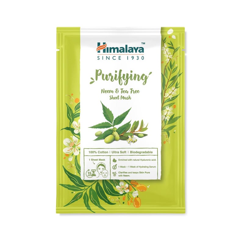 Himalaya Purifying Neem & Tea Tree Sheet Mask with Hyaluronic acid | Rejuvenates & De Tans Skin- 30g