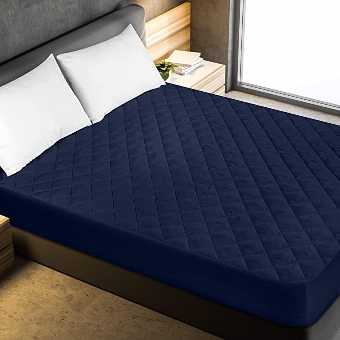 Texlux Elastic Fitted Quilted Mattress ProtectorCover 72x78 Breathable Ultra Soft Fitted Bed ProtectorCover KingDark Blue - Image 2