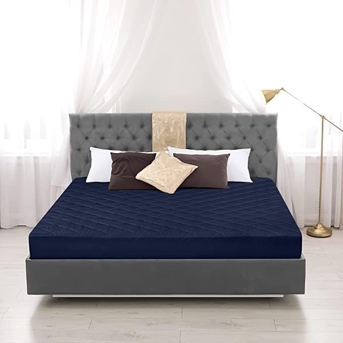 Texlux Elastic Fitted Quilted Mattress ProtectorCover 72x78 Breathable Ultra Soft Fitted Bed ProtectorCover KingDark Blue - Image 5