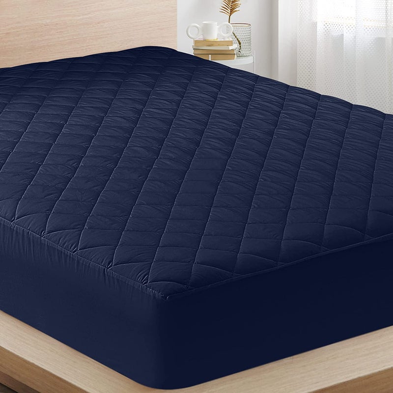 Texlux Elastic Fitted Quilted Mattress ProtectorCover 72x78 Breathable Ultra Soft Fitted Bed ProtectorCover KingDark Blue - Image 1