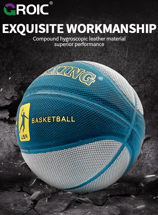 GROIC Basketball 29.5" Standard Offical Size 7 Indoor Outdoor Basketball Pu Leather Game Basketball,Game Training Universal Basketball,Outdoor Sports Goods(Blue)  - Image 5