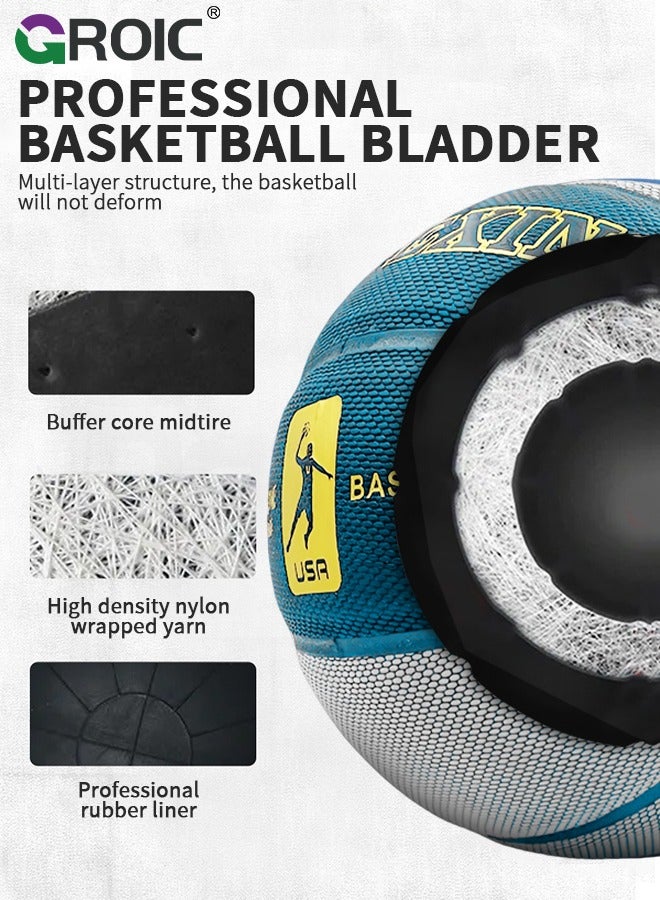 GROIC Basketball 29.5" Standard Offical Size 7 Indoor Outdoor Basketball Pu Leather Game Basketball,Game Training Universal Basketball,Outdoor Sports Goods(Blue)  - Image 3