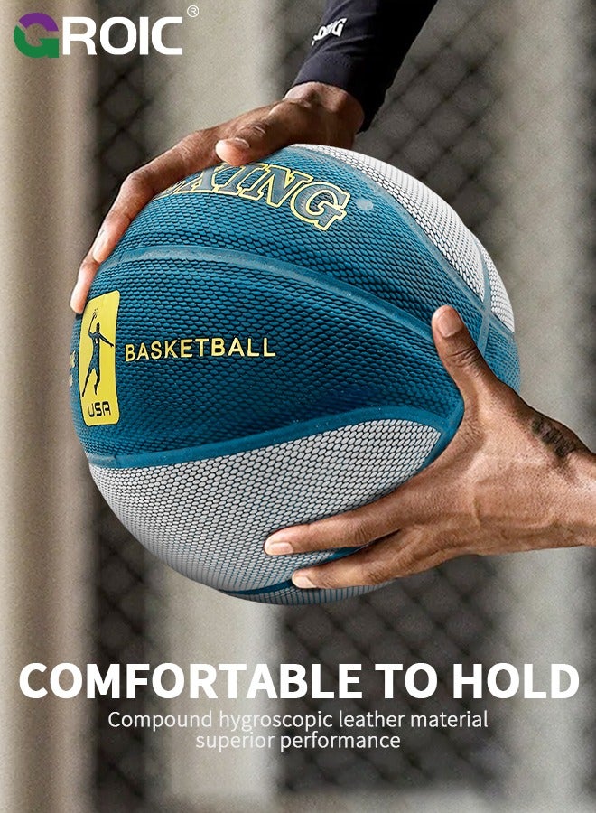 GROIC Basketball 29.5" Standard Offical Size 7 Indoor Outdoor Basketball Pu Leather Game Basketball,Game Training Universal Basketball,Outdoor Sports Goods(Blue)  - Image 4