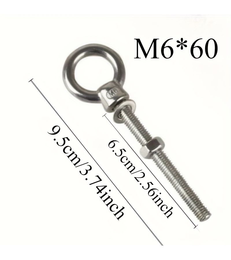 1pc Heavy Duty Stainless Steel Eye Bolt M8x80 With Washer And Nuts Shoulder Eyebolt Screw For Secure Fastening Durable Corrosion Resistant Hardware Industrial Marine Outdoor Use Polished Metallic Finish Sturdy Construction High Strength Material - Image 3