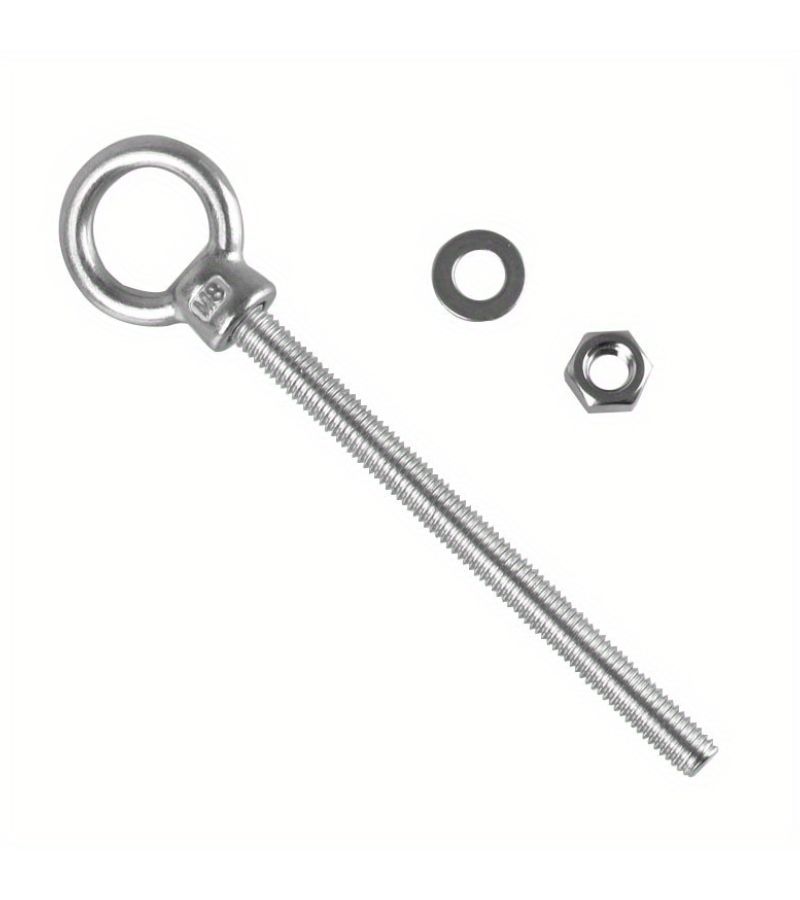 1pc Heavy Duty Stainless Steel Eye Bolt M8x80 With Washer And Nuts Shoulder Eyebolt Screw For Secure Fastening Durable Corrosion Resistant Hardware Industrial Marine Outdoor Use Polished Metallic Finish Sturdy Construction High Strength Material - Image 5