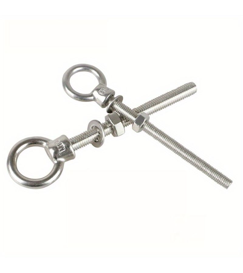 1pc Heavy Duty Stainless Steel Eye Bolt M8x80 With Washer And Nuts Shoulder Eyebolt Screw For Secure Fastening Durable Corrosion Resistant Hardware Industrial Marine Outdoor Use Polished Metallic Finish Sturdy Construction High Strength Material - Image 4