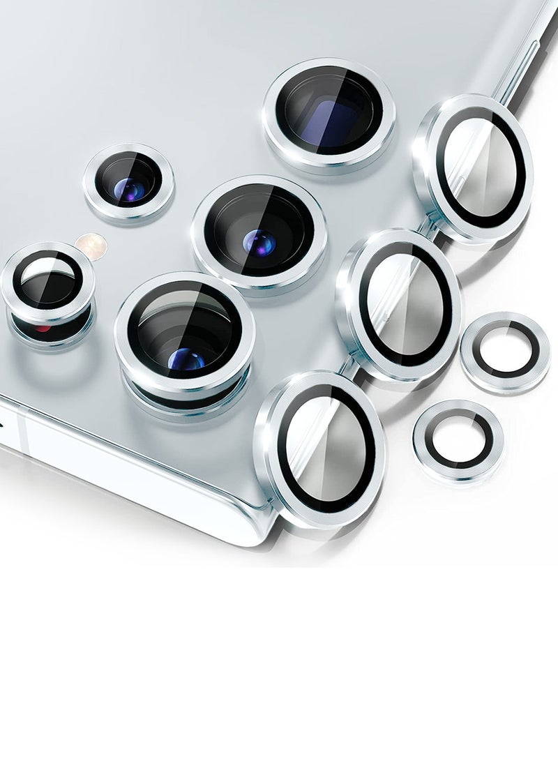 Wtech Samsung Galaxy S25 Ultra 2025 Premium Alloy Ring Camera Lens Tempered Glass Protector Shield - Silver Metallic - Image 1
