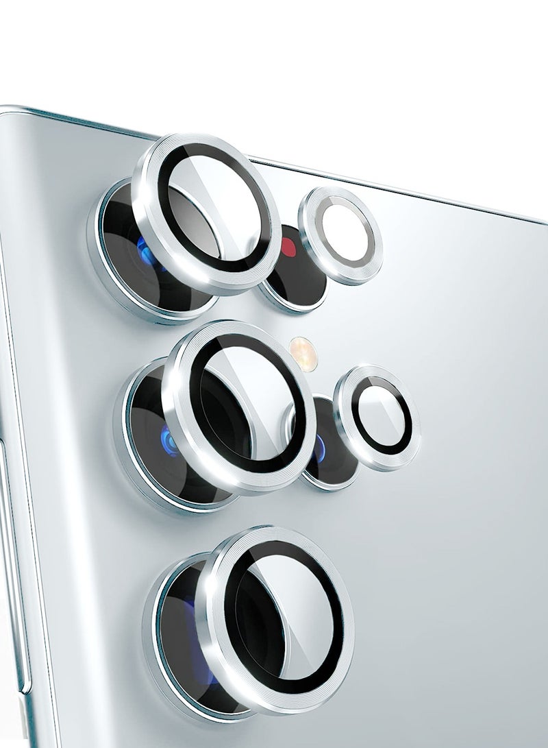 Wtech Samsung Galaxy S25 Ultra 2025 Premium Alloy Ring Camera Lens Tempered Glass Protector Shield - Silver Metallic - Image 2