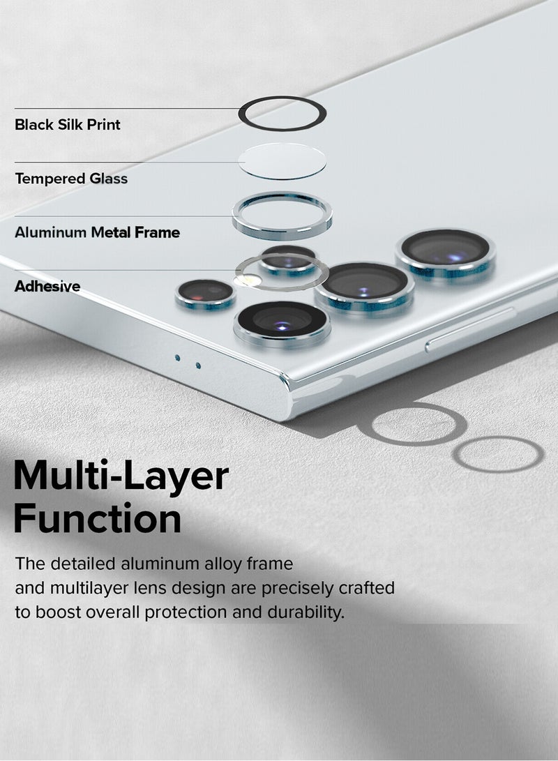 Wtech Samsung Galaxy S25 Ultra 2025 Premium Alloy Ring Camera Lens Tempered Glass Protector Shield - Silver Metallic - Image 5