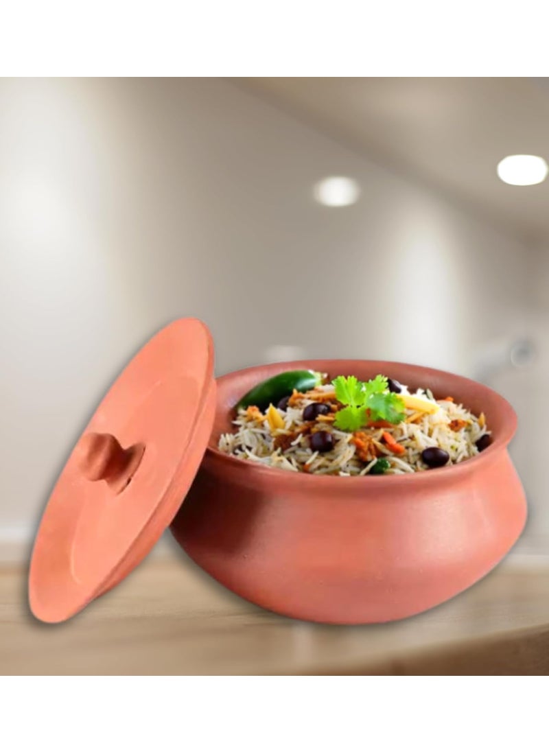 Terra Charms Terra Charms Terracotta Clay Pot Cooking Serving Hand Craft Making for Veg Biryani Handi for Kitchen Light Weight Curd Bowl with Lid for Cooking Pack of 1 700ML Capacity Brown Color  - Image 1