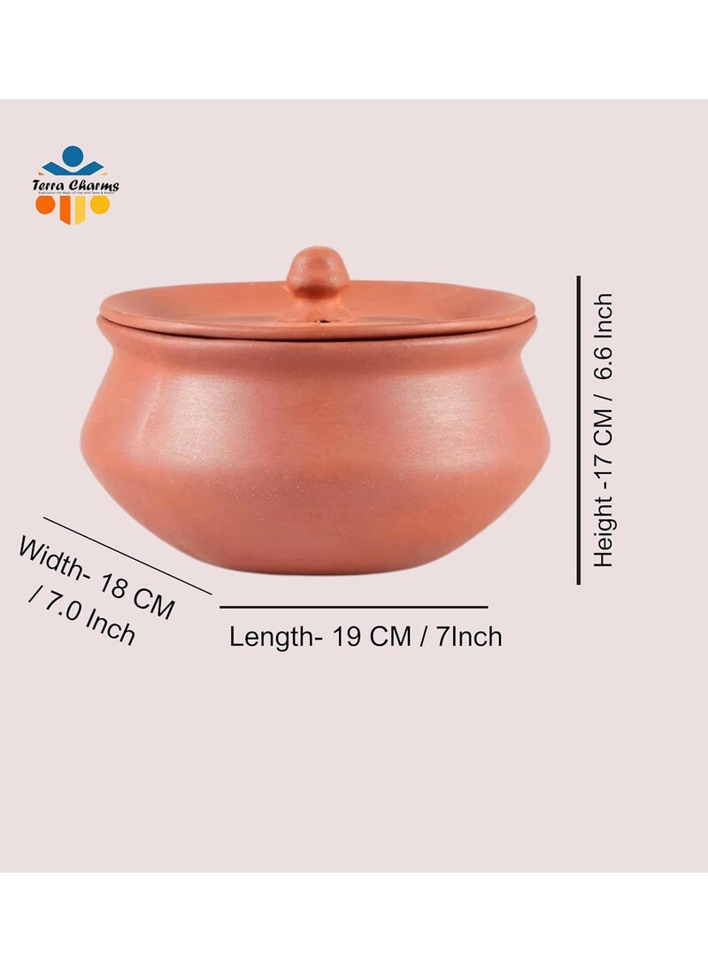 Terra Charms Terra Charms Terracotta Clay Pot Cooking Serving Hand Craft Making for Veg Biryani Handi for Kitchen Light Weight Curd Bowl with Lid for Cooking Pack of 1 700ML Capacity Brown Color  - Image 2