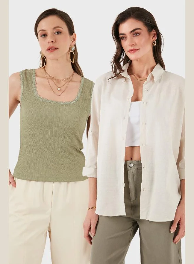 Lela Lela Stretch Cotton Oversize Fit 2-Pack Shirt-Undershirt Set Women's SHIRT-Undershirt Set 67810014979S2