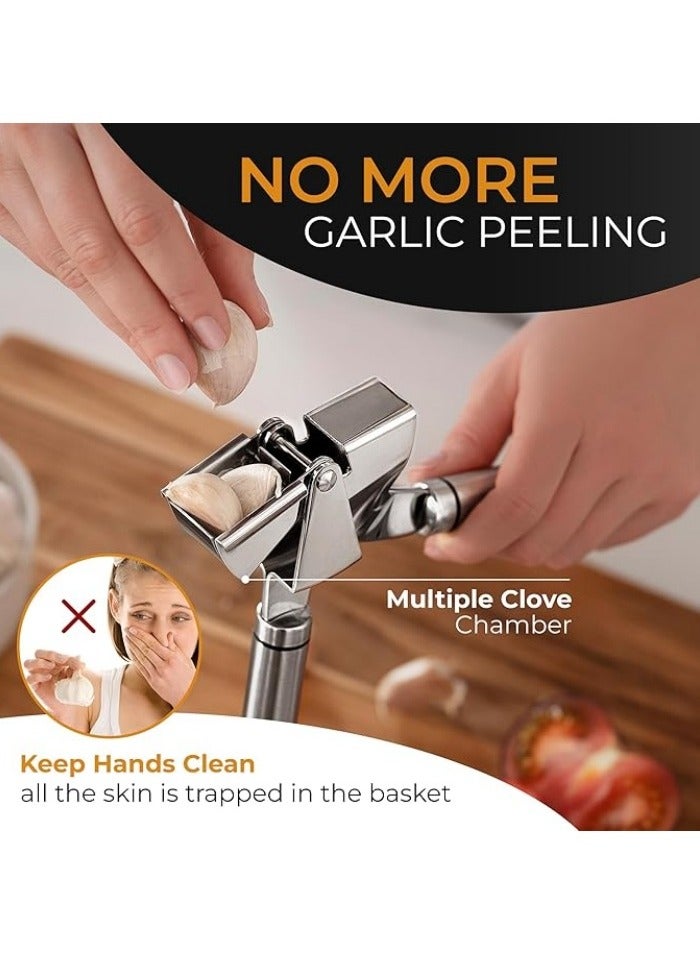 Garlic Press Stainless Steel - Premium Professional Grade Garlic Mincer, Crusher  Peeler Set - Easy Clean, Dishwasher Safe  Rust-proof  - Image 2