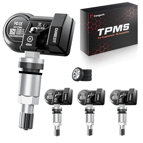 Cangecit 315/433MHz Pre-Programmed TPMS Sensor Set of 4 Fits Chevy Silverado, GMC Sierra, Tahoe, Suburban, Yukon, Escalade, Traverse, Equinox, Acadia, Colorado | OE# 13528563 13598773 - Image 1