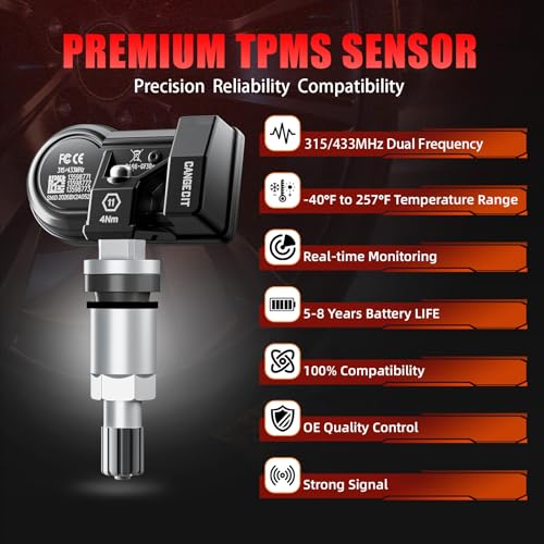 Cangecit 315/433MHz Pre-Programmed TPMS Sensor Set of 4 Fits Chevy Silverado, GMC Sierra, Tahoe, Suburban, Yukon, Escalade, Traverse, Equinox, Acadia, Colorado | OE# 13528563 13598773 - Image 3