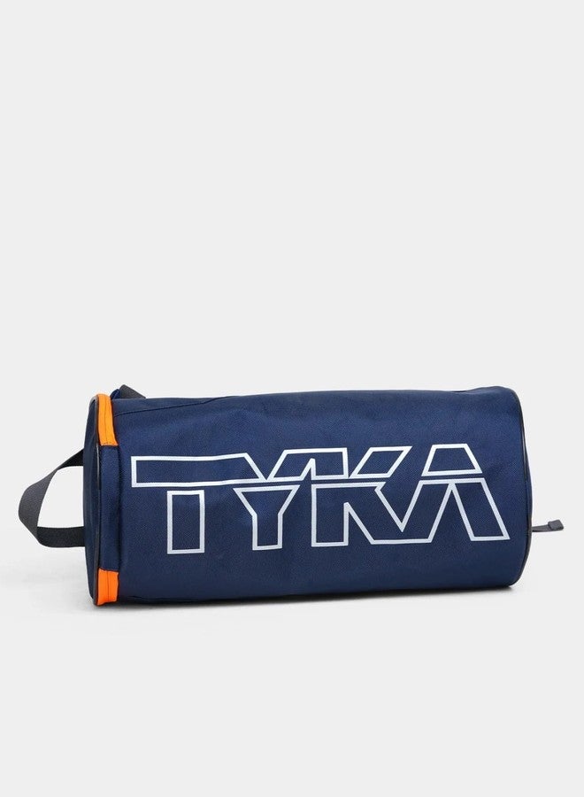 TYKA Round Gym Duffle Bag, Navy Blue with Orange Trim, Water-Repel Training Bag with Mesh Bottle Pocket, Adjustable Shoulder Strap, 8x8x16 inches - Image 3