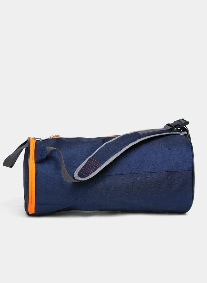 TYKA Round Gym Duffle Bag, Navy Blue with Orange Trim, Water-Repel Training Bag with Mesh Bottle Pocket, Adjustable Shoulder Strap, 8x8x16 inches - Image 2