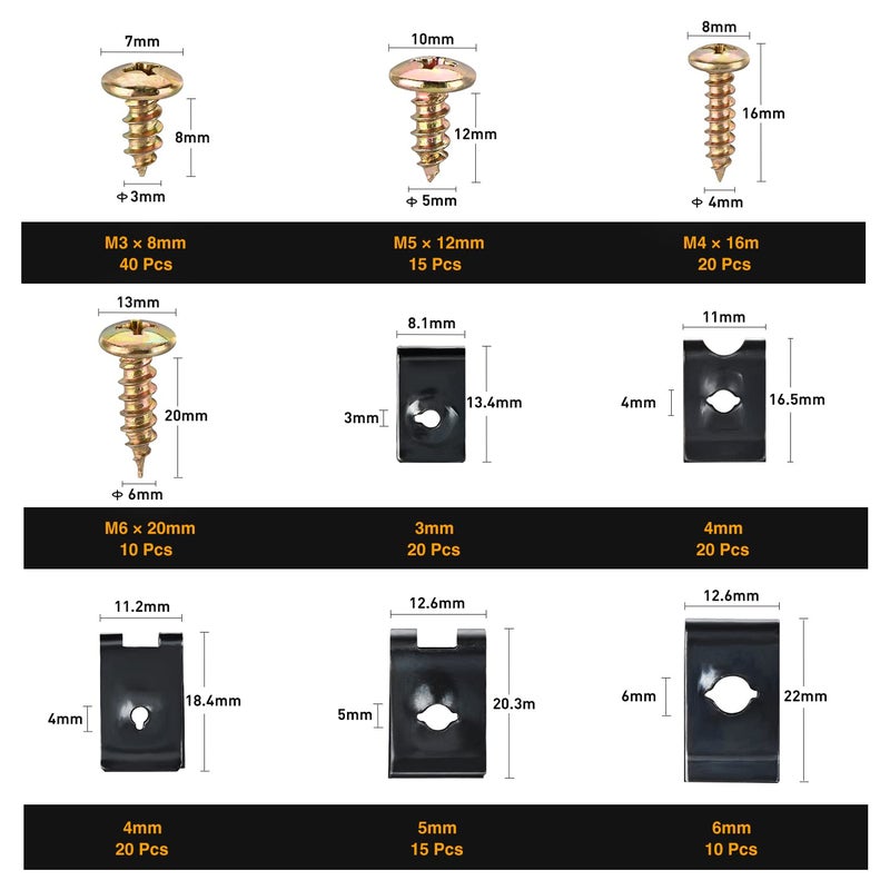 GOOACC 170Pcs Car U-Clip and Screw Assortment Kit 9 Different Sizes Automotive U Nut and Screw Clip Replacement Parts for Dash Door Panel Interior - Image 2