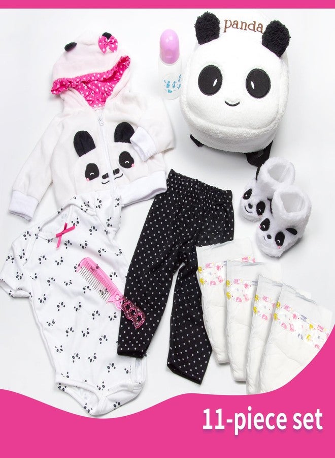 Pedolltree Reborn Baby Dolls Clothes Girl Outfits Accesories Panda 11 Pcs Set for 17-19 Inch Reborn Doll Newborn Girl&Boy with Backpack&Diaper - Image 5