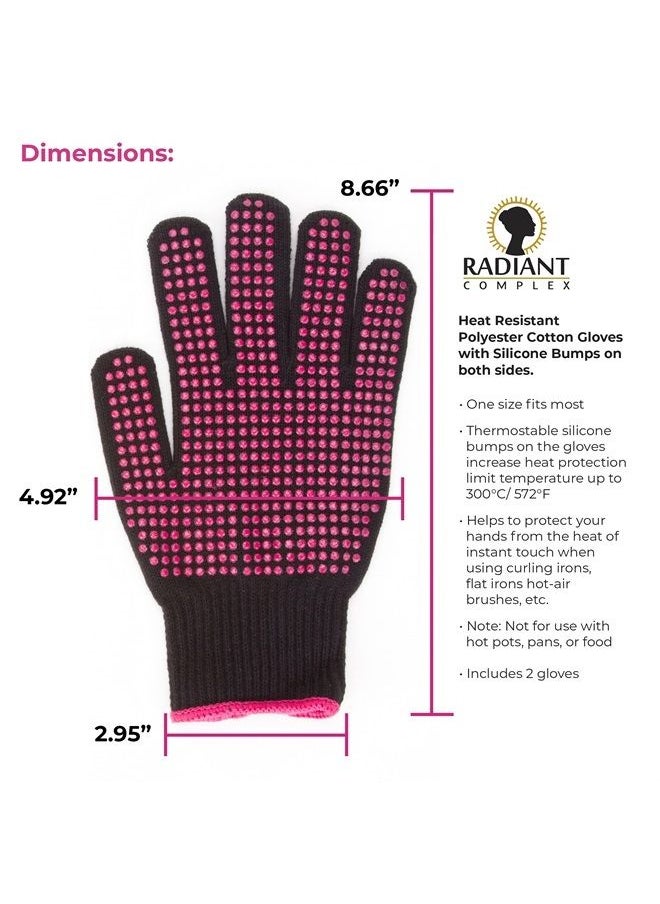 Radiant Complex 2 Piece Heat Resistant Gloves with Silicone Bumps, Professional Heat Proof Glove Mitts for Hair Styling, Curling Iron, Wand Flat Iron, Hot-Air Brushes, Universal Fit Size  - Image 1