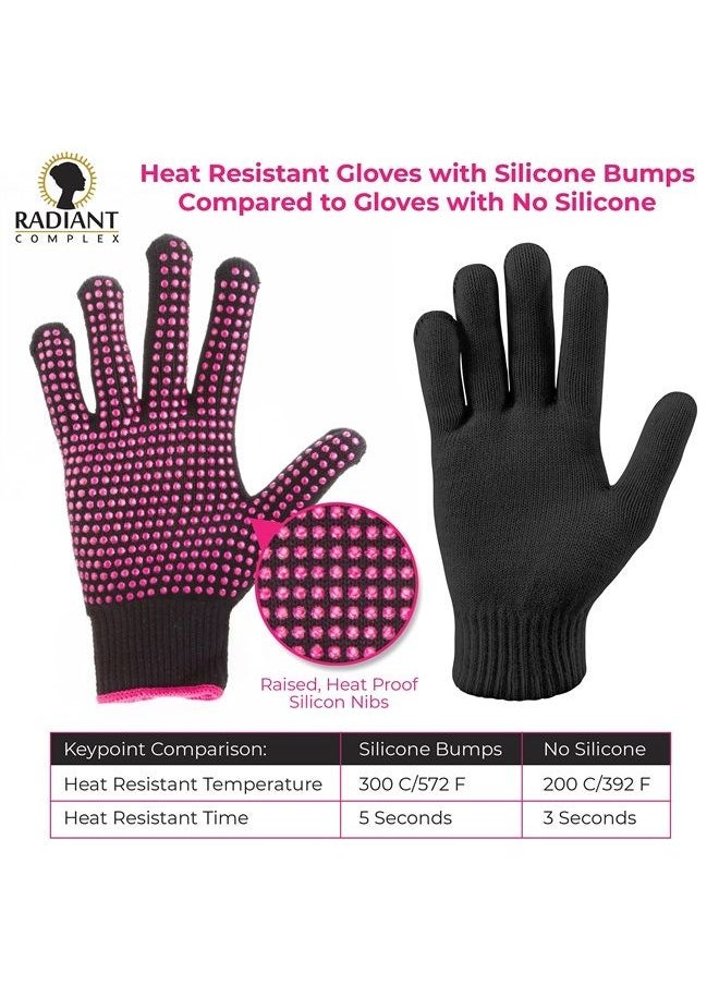 Radiant Complex 2 Piece Heat Resistant Gloves with Silicone Bumps, Professional Heat Proof Glove Mitts for Hair Styling, Curling Iron, Wand Flat Iron, Hot-Air Brushes, Universal Fit Size  - Image 2