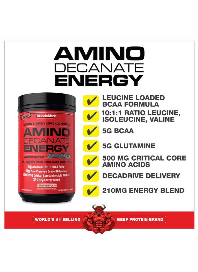 MUSCLEMEDS - Amino Decanate Energy Pre Intra Workout Drink Essential Amino Acids Bcaas High Leucine Glutamine Muscle Recovery Strawberry Kiwi 30 Servings - Image 1