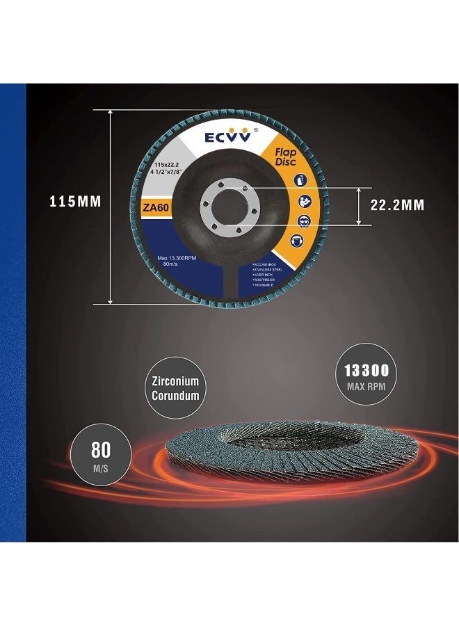 ECVV 10 Pack Flap Disc 115mm (4.5â€) Flapper Wheel Fine Processing Grinding Wheels Flap Disc for Angle Grinder Wood & Metal Sanding (60 Grit) Blue - Image 3