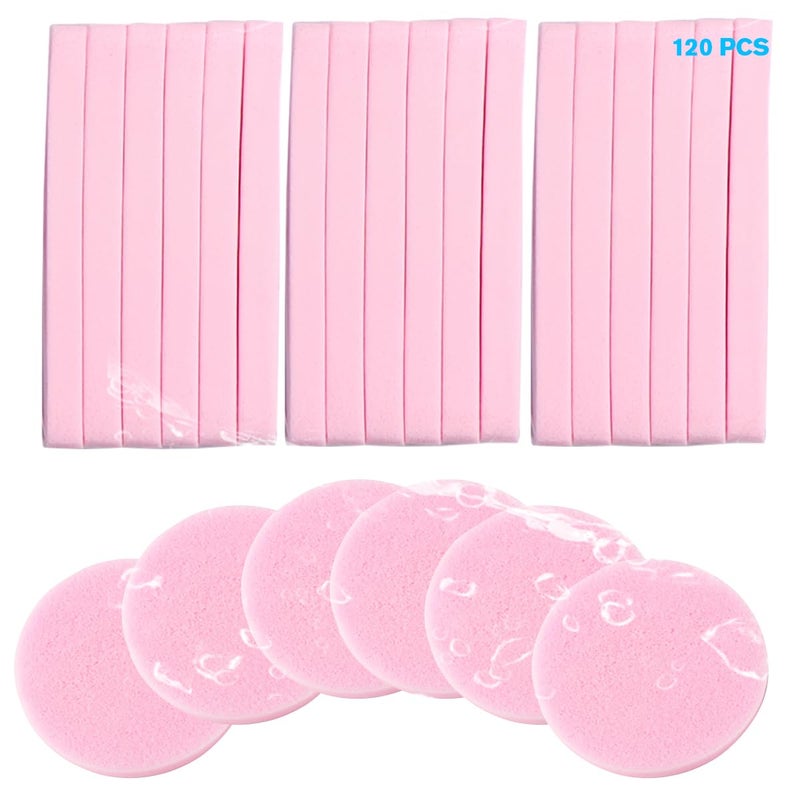 Facial Sponge Compressed Makeup Remover 120 Count Wash Pads Round Soft Face Cleansing Sponges for Woman Exfoliating MaskMakeup RemovalSpa CleaningPink